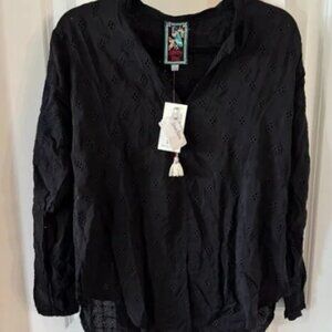 NEW Johnny Was Hunter Tie Front Blouse Size Small Color Black